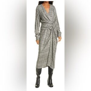 RAG & BONE Amber Plaid Front Twist Long Sleeve Midi Dress SZ 4
